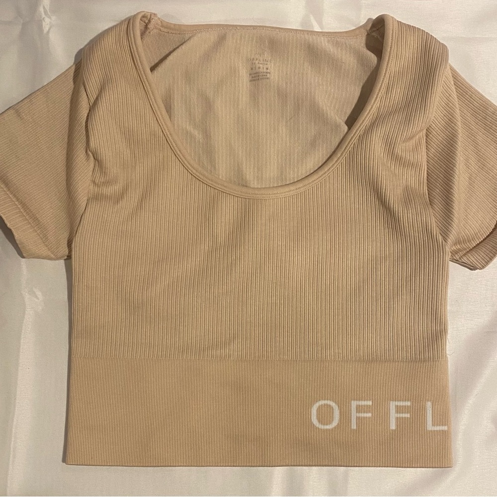 OFFLINE by Aerie Ribbed Knit Cropped T-Shirt Pink  Short Sleeve Size M